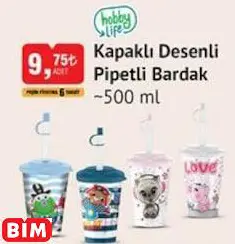 HOBBY LİFE KAPAKLI DESENLİ PİPETLİ BARDAK